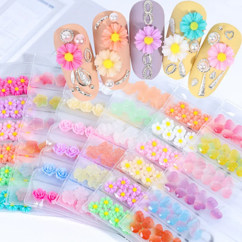 1 confezione di fiori di gelatina 3D cinque angoli Daisy Star Heart Gumdrop Arylic Nail Art strass gemme decorazioni Manicure consigli fai da te