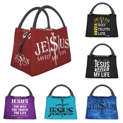 Jesus Saved My Life Insulated Lunch Bag for Work Office Christ Religion Christian Faith Portable Cooler Thermal Bento Box Women