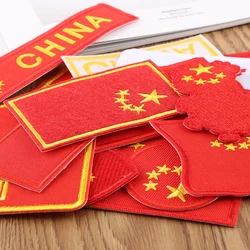 Chinese Flag Patches Iron on Communism Badges Five-Star Red Flag Thermo Sticker Party Emblem Embroidered Applique China Map Logo