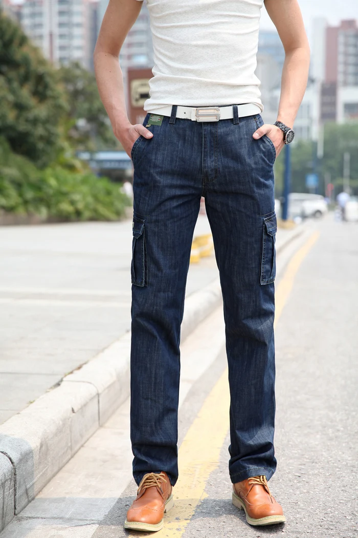 New High Quality Jeans Men Big Size 29-- 42 Casual Military Multi-pocket Jeans Male Clothes