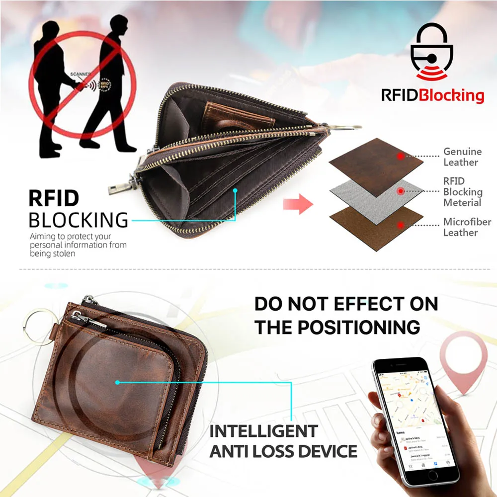 2026 New Fashion Leather Men Short Wallets Full Grain Leather Mini Wallet Key Chain AirTag Card Holder Coin Purses Simple Design