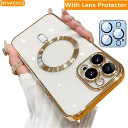 Fashion Magnetic For Magsafe Wireless Charger Case For iPhone 15 14 Plus 13 12 11 Pro Max Soft Plating Case With Lens Protector