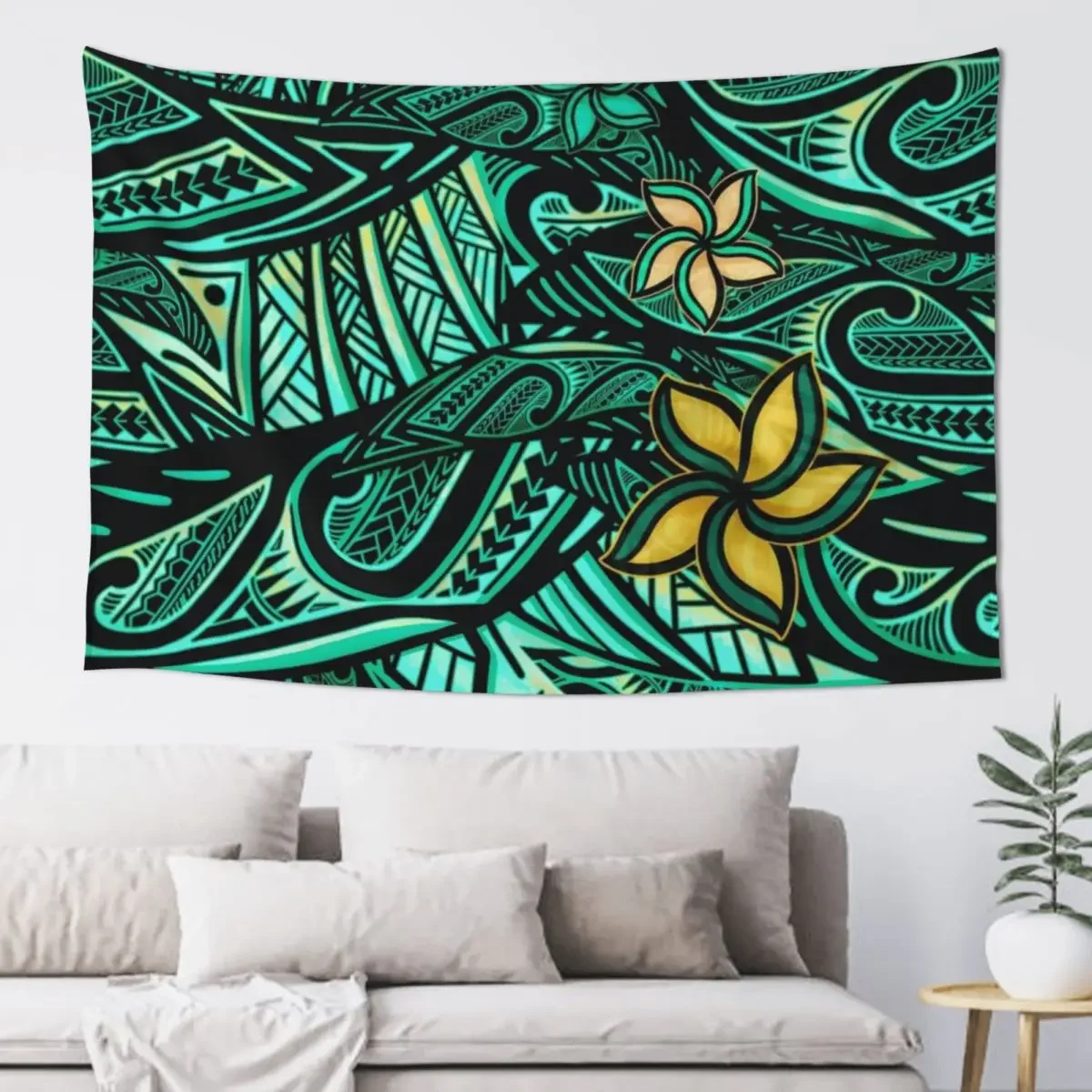 Samoan - Polynesian - Hawaiian Teal Tribal 1503 Tapestry Funny Room Decor Korean Style Tapestry