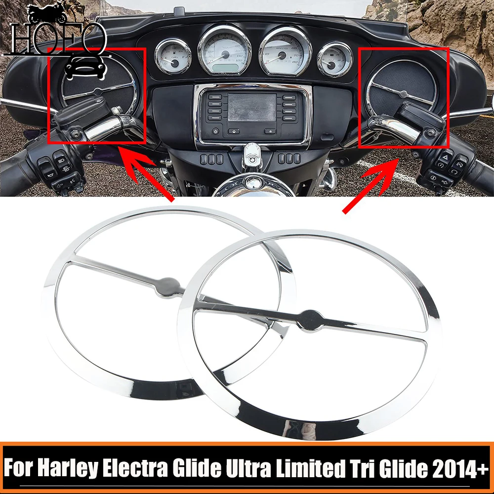 2 Pcs Chrome Motorcycle Speaker Inner Fairing Cover Trim Rings Grill For Harley Electra Glide Ultra Limited Tri Glide 2014-2023