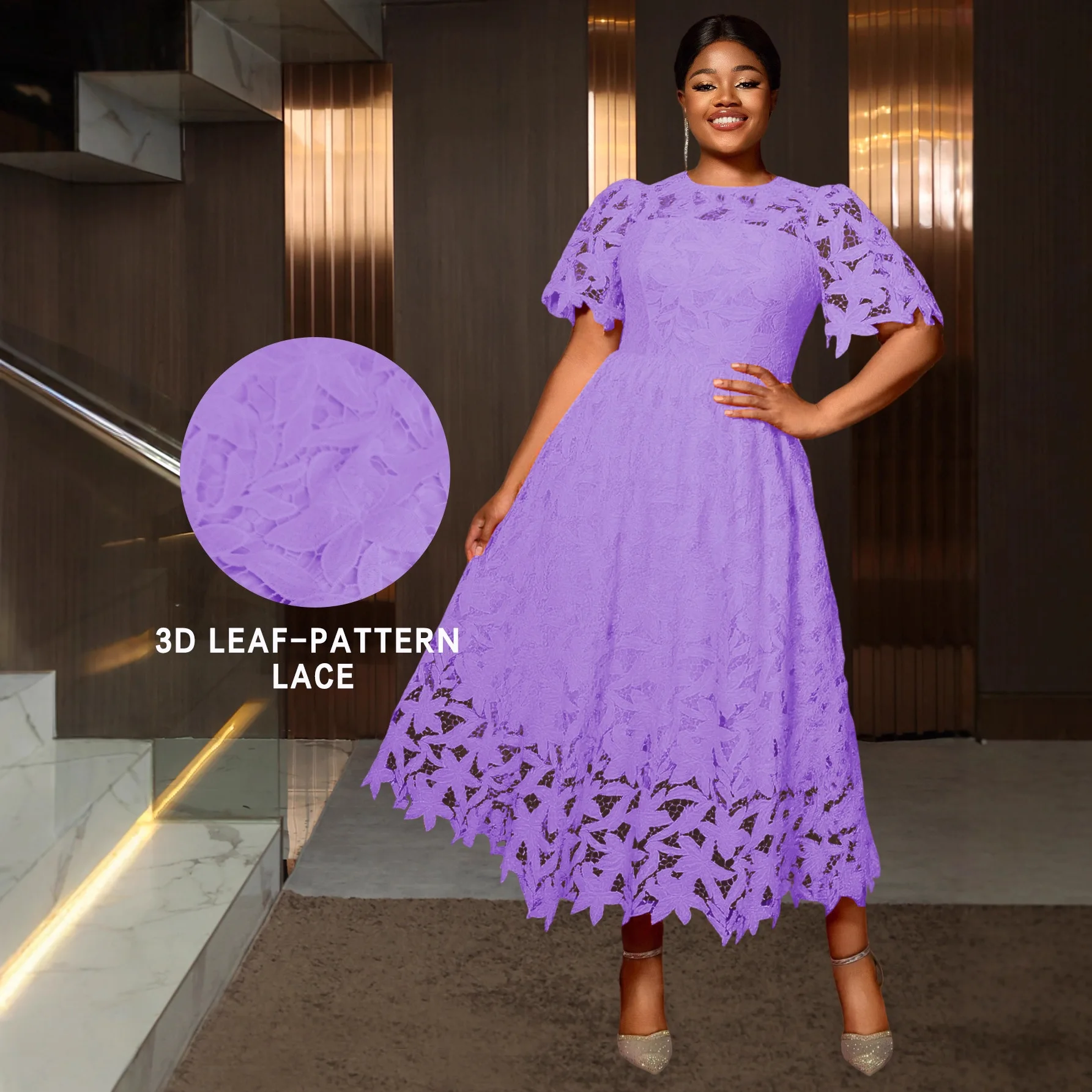 

Plus Size African Dresses for Women Elegant Africa Short Sleeve Lace Polyester Party Evening Dress Dashiki Africa Clothing L-4XL