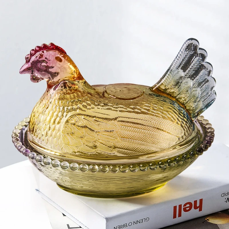 Glass Hen Fruit Bowl Elegant Service Board Centerpiece Living Room Dining Table Home Display Her Party Christmas Gift view 3