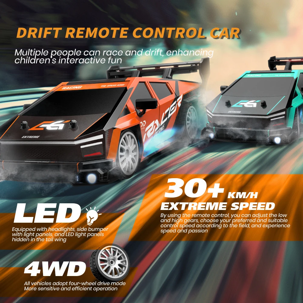 Coche de deriva con Control remoto de 2,4 GHz, 1:24, 20 KM/H, vehículo 4WD con control remoto de deriva de alta velocidad con luces delanteras, luces inferiores y traseras