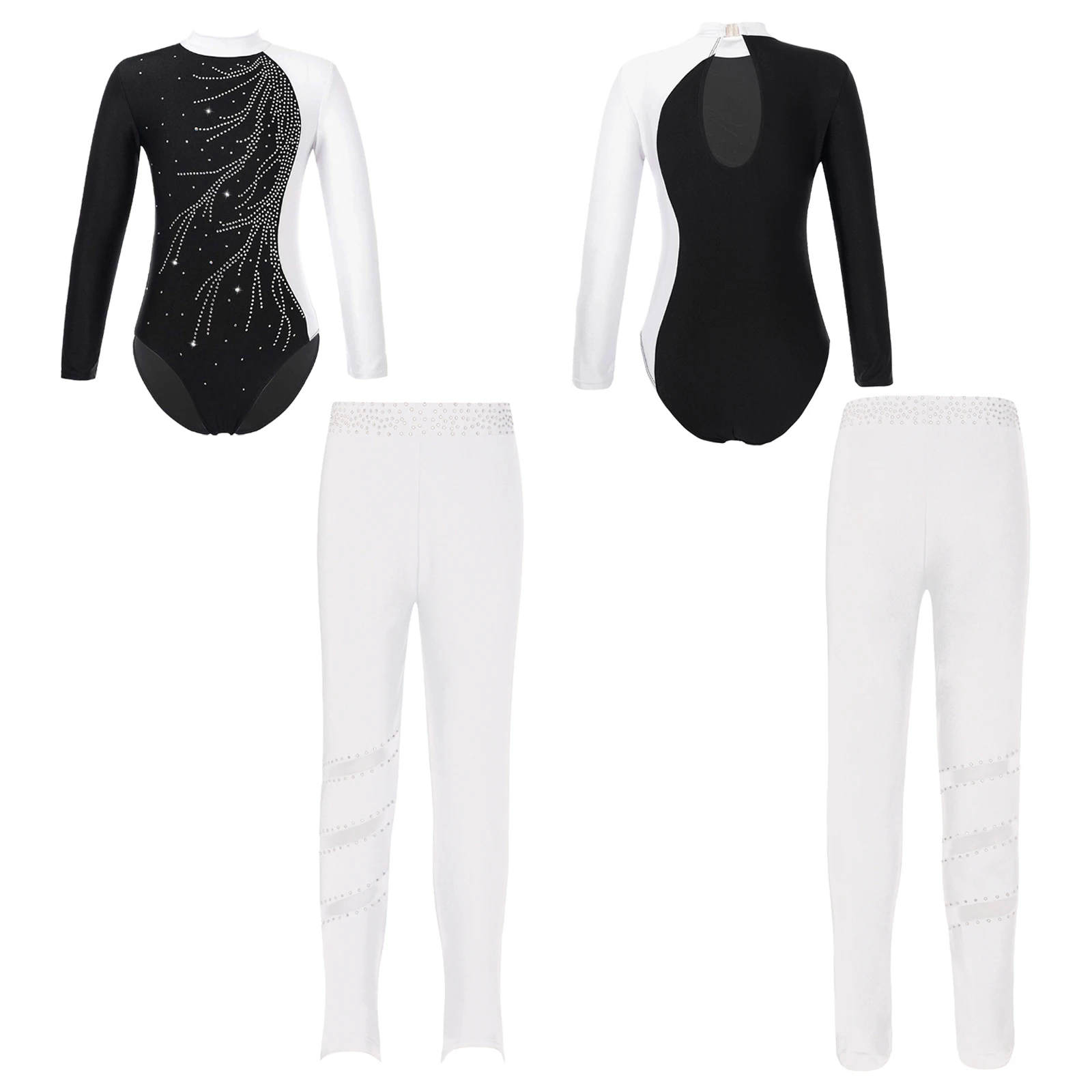 Girls Tights Figure Skating Jumpsuit Kids Exercise Gymnastics Leotard with Leggings Yoga Performance Dancewear Ballet Outfit