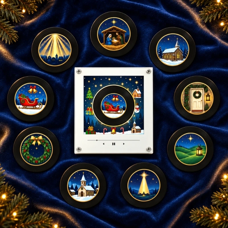Christmas Refrigerator Music Player with ABS Body, Light-Up Turning Record Panel, Mounting and Rechargeable KXRE