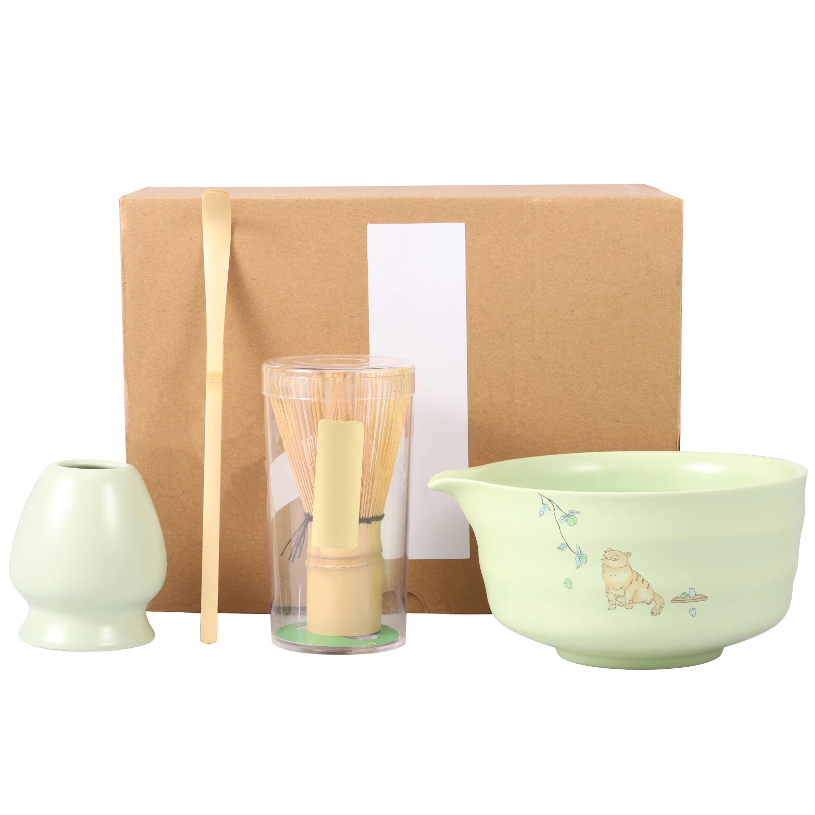 

4 шт. чайный сервиз матча, бамбуковый венчик, чайная ложка, чайные сервизы, керамическая чаша, совок для чая, венчик и держатель, набор матча для домашнего офиса, любителей чая