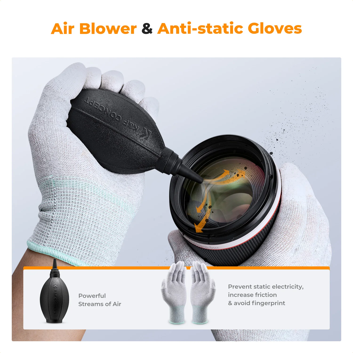 K&F Concept 23 в 1, набор для чистки объектива камеры с тампонами для чистки объектива, ручка для очистки датчика, воздуходувка, ткань для чистки, чехол для перчаток