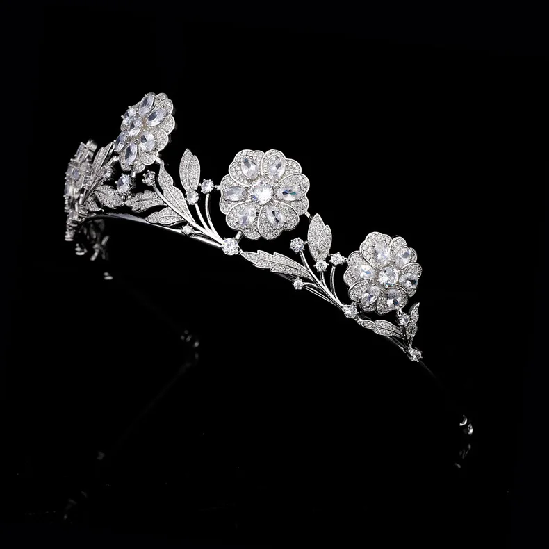 New Dazzling Flower Shape Headpiece Crown Bridal Wedding Dress Jewelry for Dubai Festival Tourism Host Anniversary Gift H-13