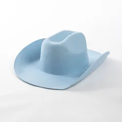 Wool cowboy hat blue men's and women's jazz hat European and American fashion casual rolled edge wool felt cowboy hat