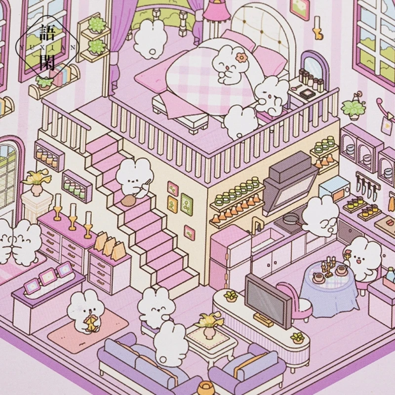 

Aesthetic Sticker Cartoon Scene Sticker Book 3D Landscape Sticker Book Decorative Sticker Stereoscopic Cabin Sticker D2RC