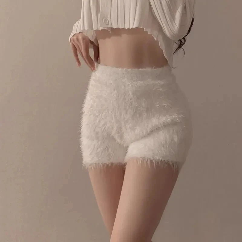 

Women's Autumn and Winter Fluffy High-waisted Loose Sports Shorts Soft Waxy Backing Safety Pants