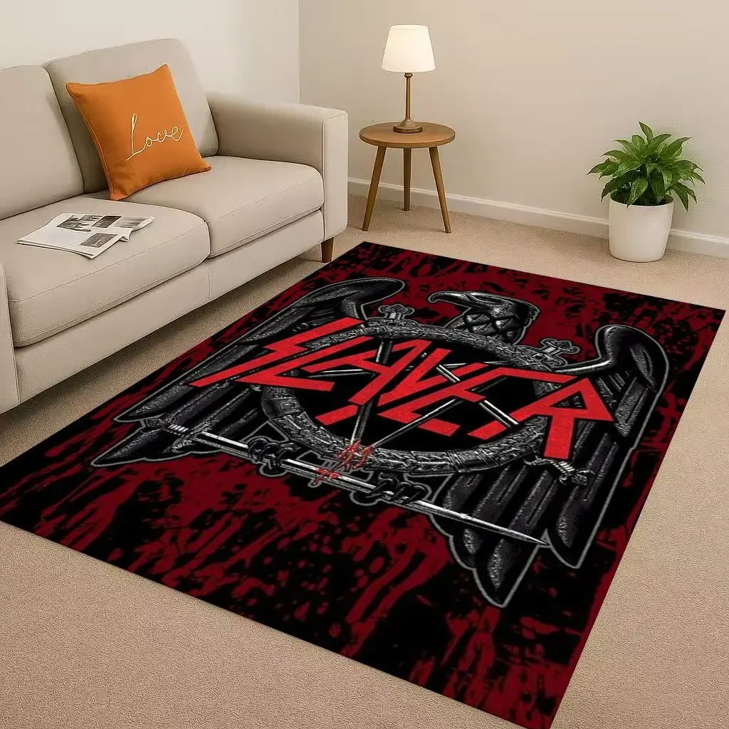 HD Slayer Thrash Metal Rcck Band Skull Sign Living Room Non-Slip Area Rug Carpet for Bedroom Playroom Sofa,Home Decor Doormat