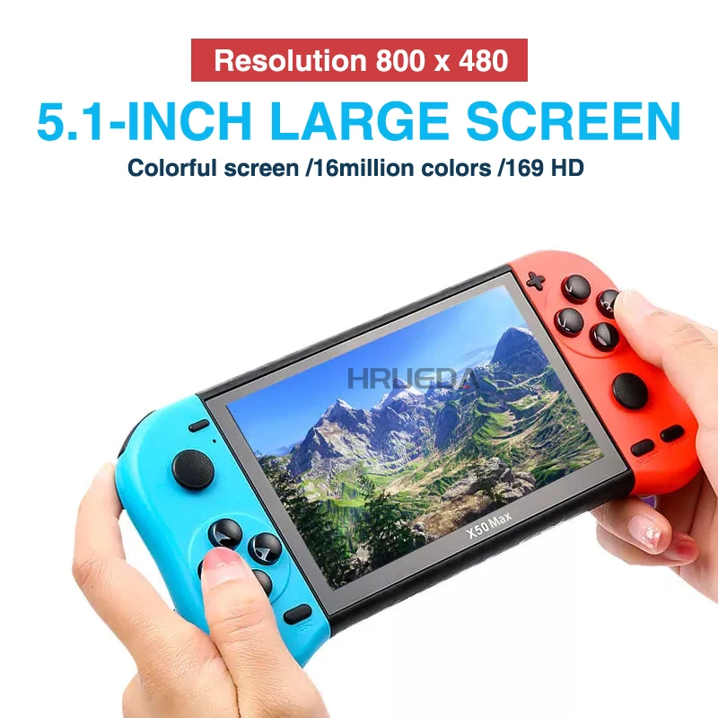 

Портативная Ретро игровая консоль X50 Max, 5,1 дюймов, HD, встроенные 6800 игр, двойной портативный игровой плеер для MAME/SFC/GBA/NES/PS1