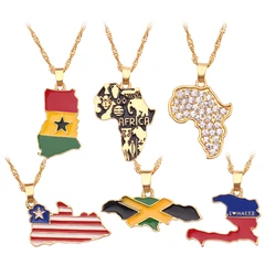New Fashion Country Map Flag Necklace for Woman Man Liberia Haiti Jamaica Ghana Guinea Nigeria Alloy Pendant Chain Jewelry