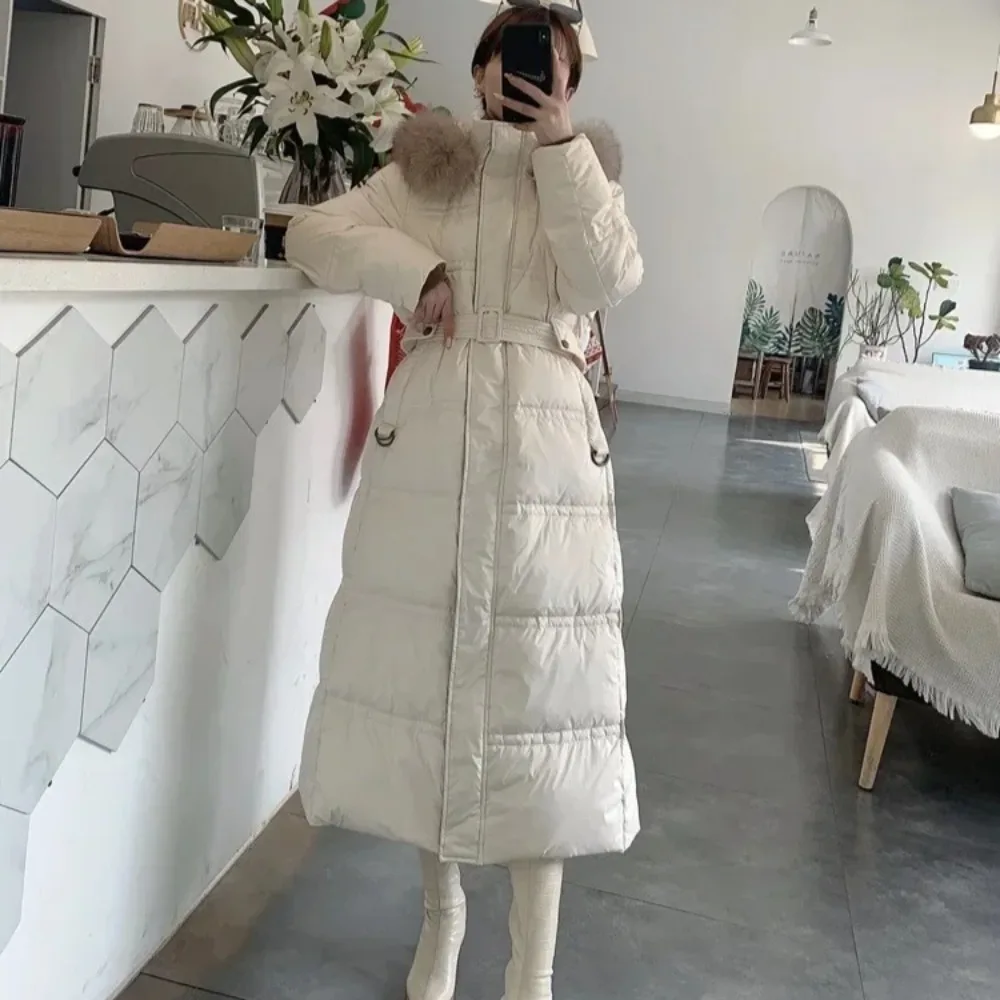 2024 Real Fur Down Coat for Women Fox Fur Collar Coat Fashion White Duck Down Loose Jacket Winter Coat for Women