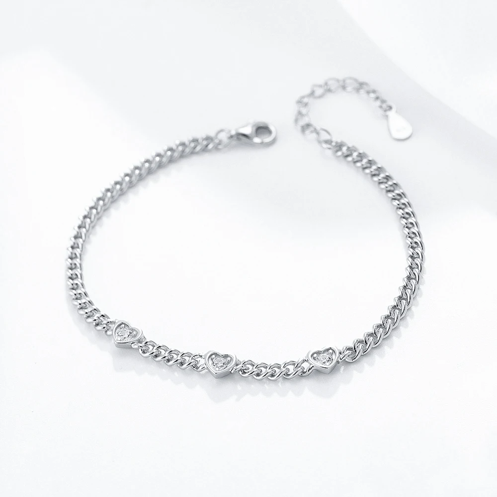 Round White Cz Curb Chain Multi-charms bracelet 925 Sterling Silver bracelet fine Jewellery