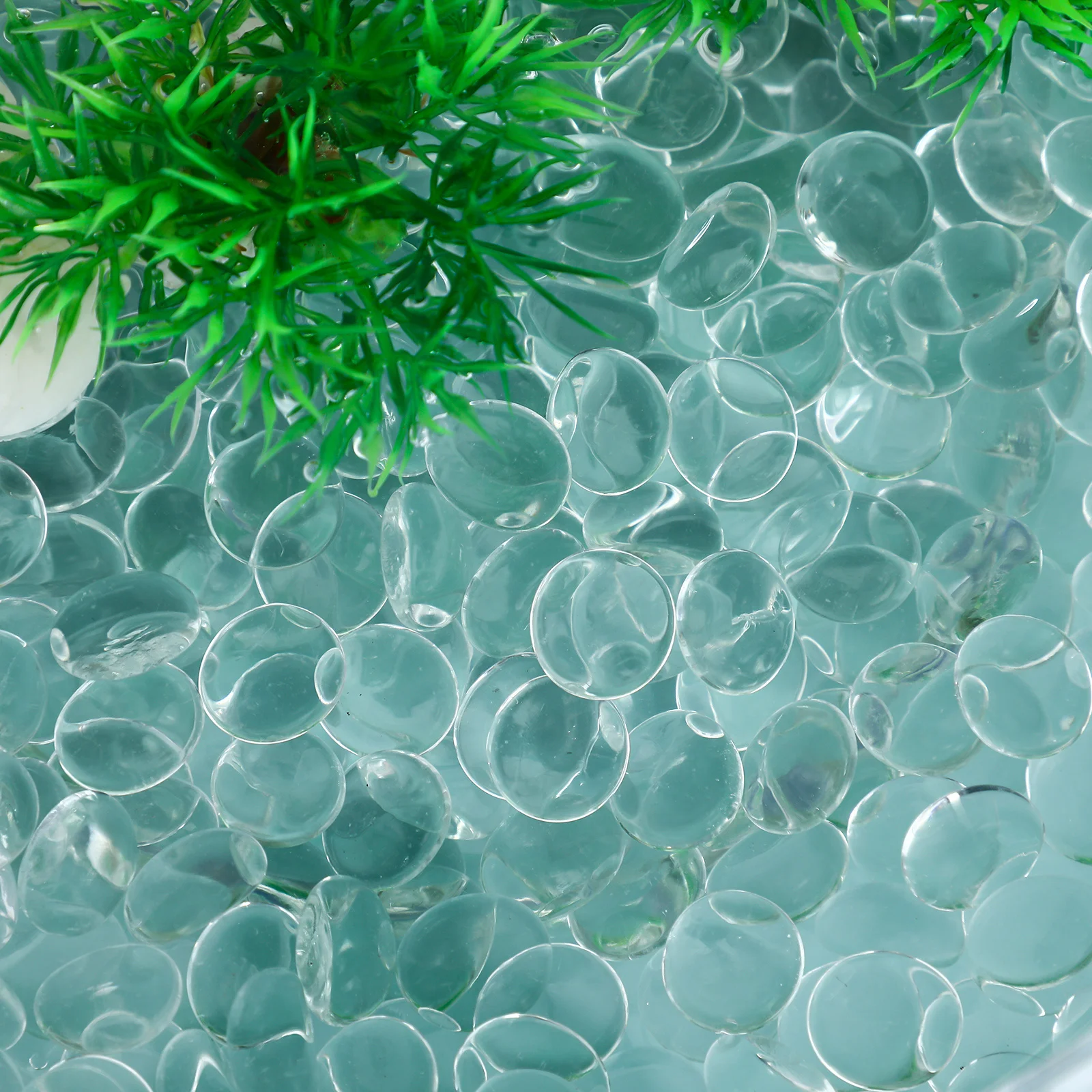 1パック透明ガラス玉、透明で滑らかなフラットデザイン、花瓶の詰め物、水槽の装飾、長持ちするフラットガラス玉