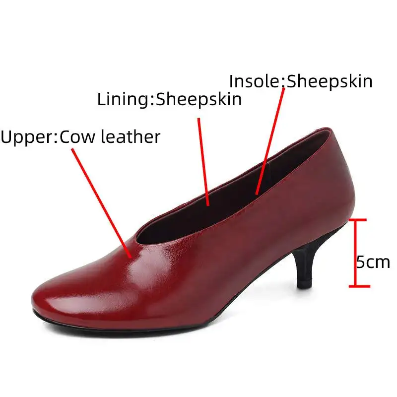 Dilalula 2026 Plus Size Real Leather Women's Single Shoes High Heels Round Toe Office Lady Comfort Leather Party Dress Shoes Red image 2