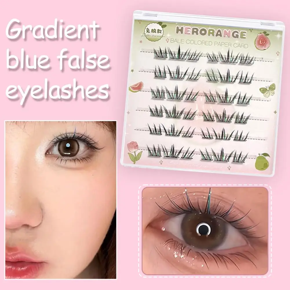 Gradiënt Gekleurde Blauw Groen Valse Wimpers Lijmvrije Kleurrijke Wimper Segment Verlenging Kerst Halloween Make-up Cluster J0T0