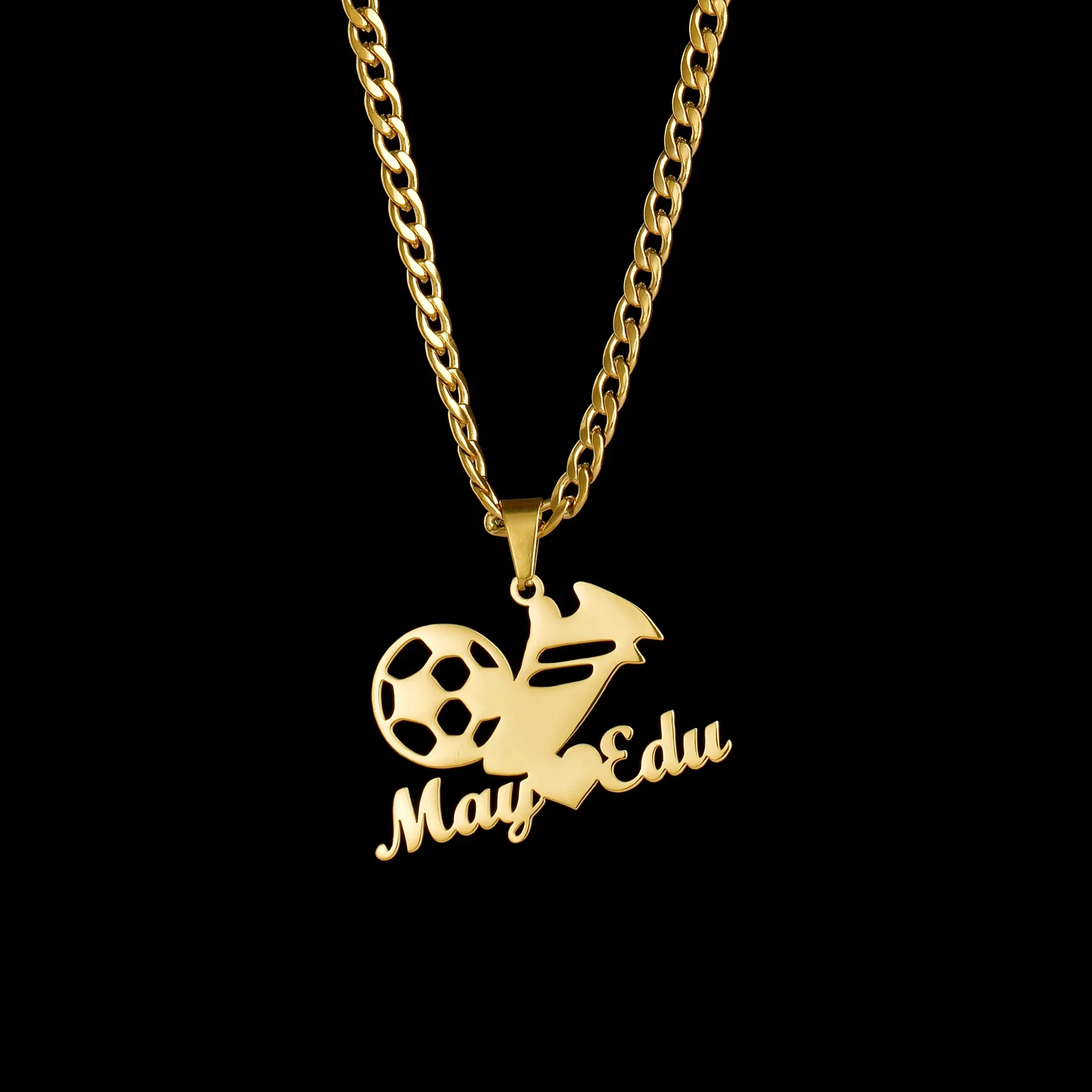 Personalisierte Namenskette aus Edelstahl mit Fußball-Motiv, Dicke Kette, Anhänger-Schmuck, Geschenk für Frauen und Männer zum Geburtstag – Detail 6