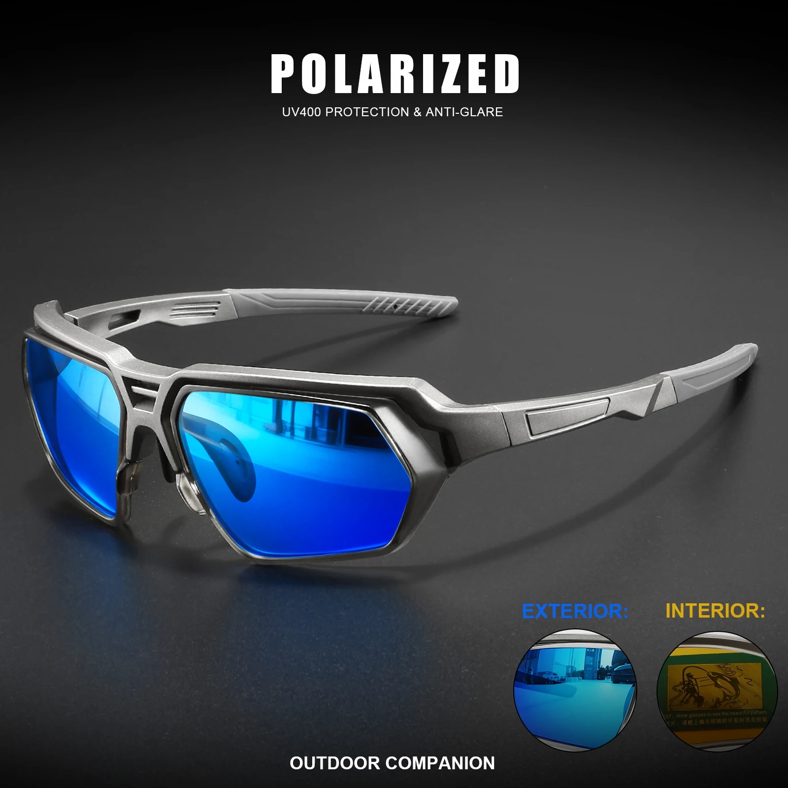 Neue polarisierte Sonnenbrille für Herren – Blau verspiegelte gelb getönte Gläser, verstellbare Nasenpads, UV400 für sonnige und bewölkte Tage, Autofahren