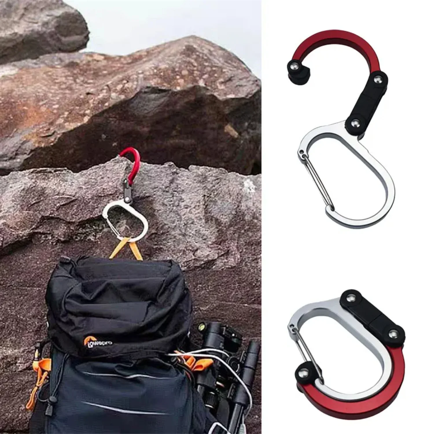 Carabiner Hybrid Gear Clip Rotating Hook Strong Clips Camping Hiking Travel Backpack Mountain Climbing Outdoor Accessories