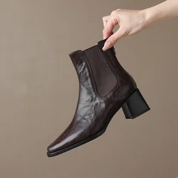 2024 stivali da donna scarpe in vera pelle per donna scarpe con tacco grosso con punta quadrata stivali moderni con cerniera stivali corti fatti a mano Goth