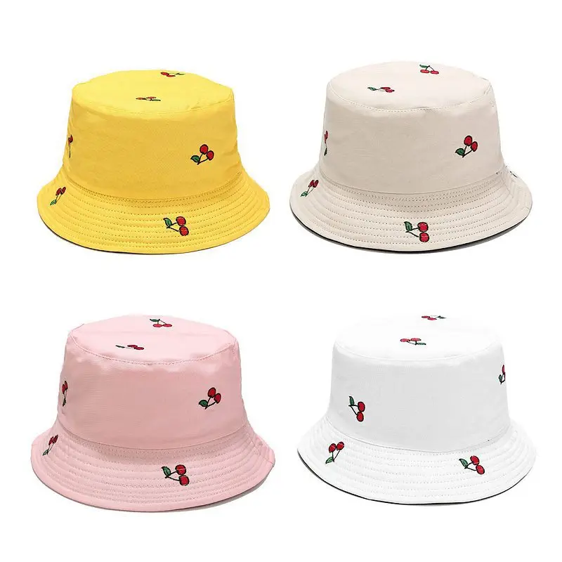 

Double sided fruit cherry pattern fisherman hat for women, summer outdoor versatile sun hat, sun protection hat