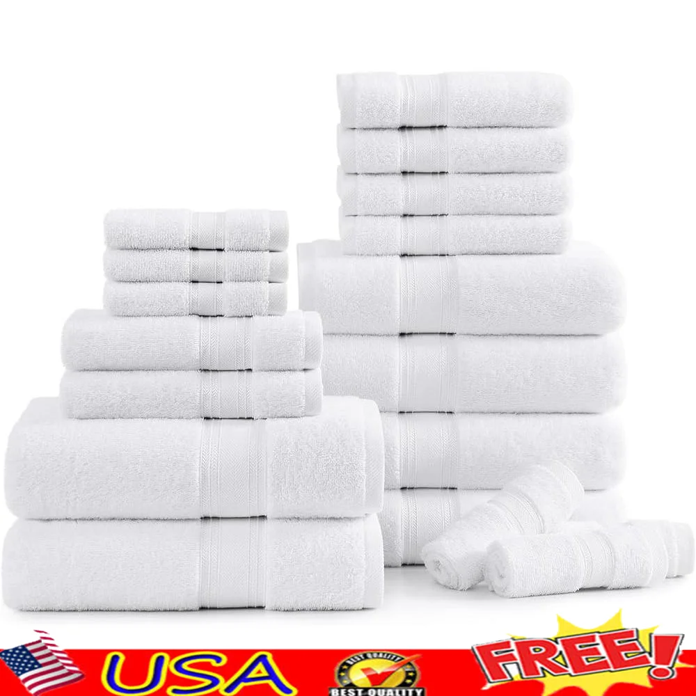 

Luxury 18-Piece Bath Towel Set 100% Cotton Highly Absorbent Quick Dry Zero Twist Soft Washcloth Hand Towels Spa Quality
