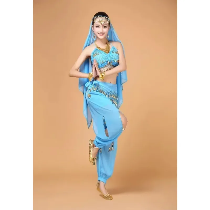 

4pcs Egypt Bellydance Costume Bollywood Costume Indian Dress Bellydance Dress Women Coin Belly Dancing Costume Sets Tribal Skirt