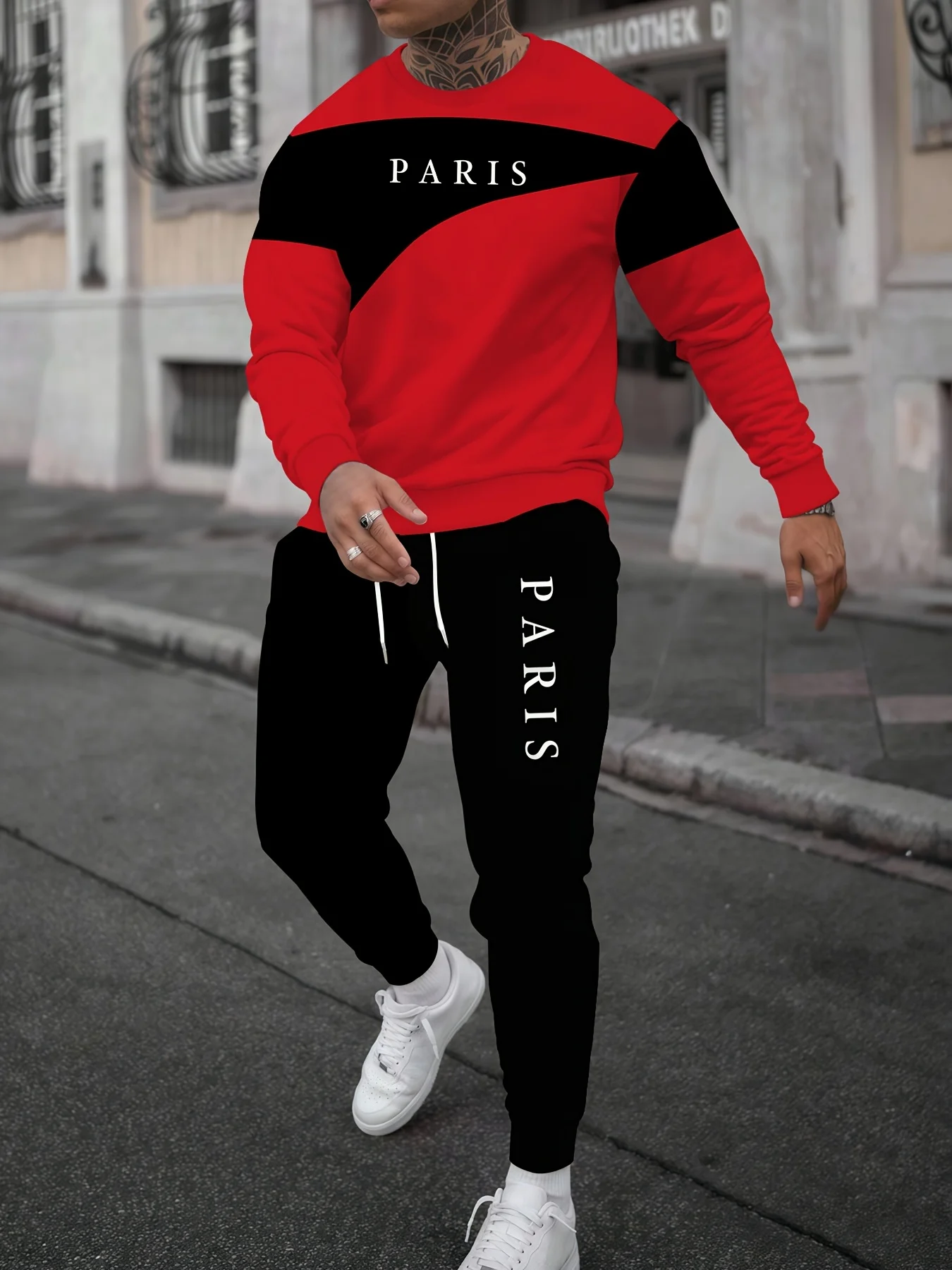 

2025-26 Autumn Men's Sports Set Y2K Street Fashion Round Neck Two piece Set 3D Printed Suitable for Daily Wearing