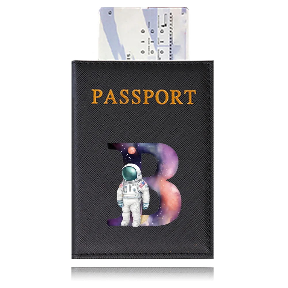 Custodia per porta passaporto in pelle custodia impermeabile per carta di credito da viaggio stampa porta lettere astronauta custodia per passaporto di colore nero