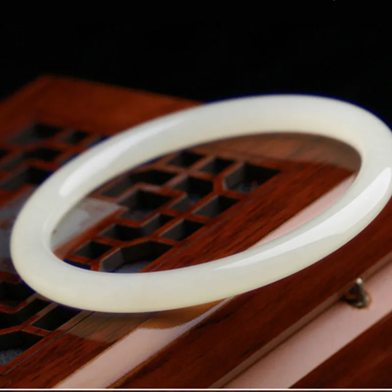 Natural Hotan Jade White Round Girls, Thin Bracelet