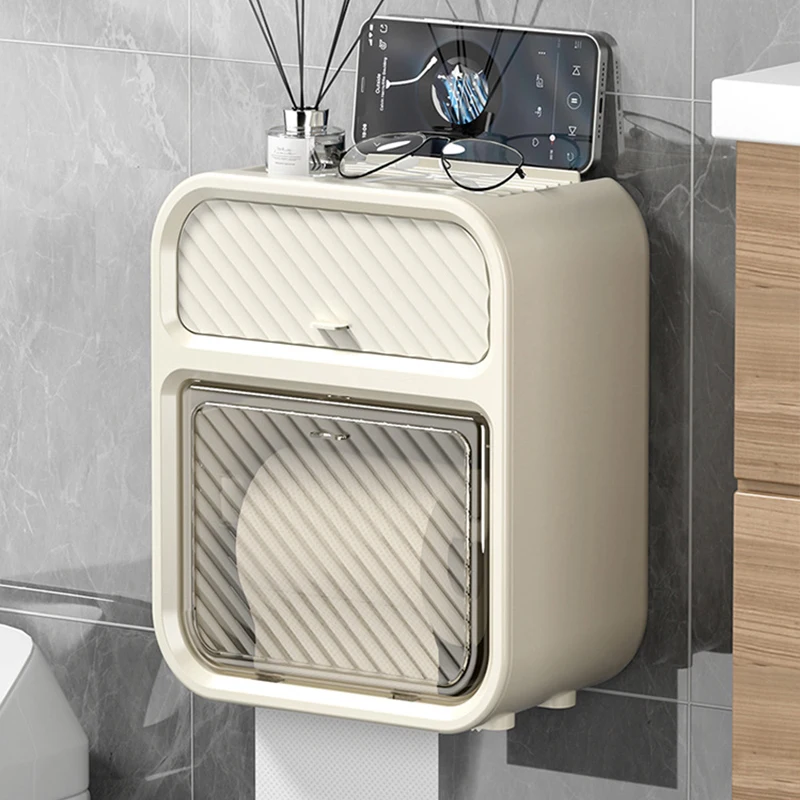 

Waterproof Toilet Paper Holder Wall Mount Light Luxury Style Tissue Box Bathroom Tray Shelf Punch-free Roll Paper Storage Boxs