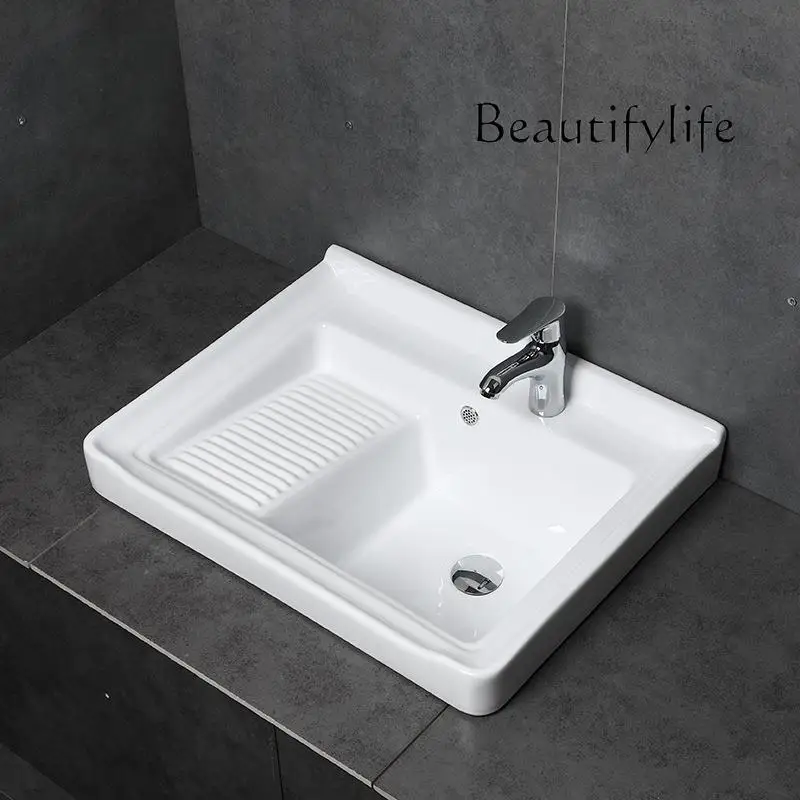 Integrated laundry basin Balcony Taichung basin Handwashing sink with rubbing board Ceramic deep slot Multi-size