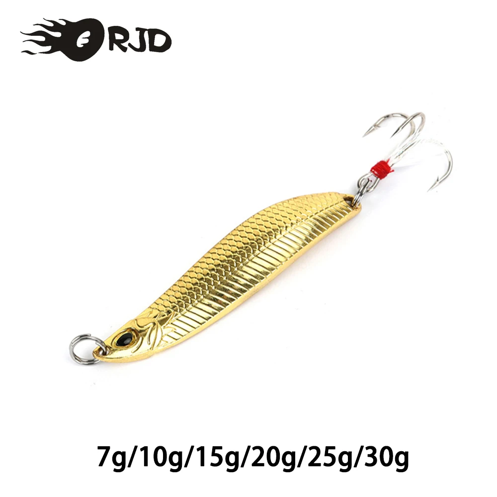 ORJD Spoon Lures 7g 10g 15g 20g 25g 30g Fishing Metal Spoon Hard Bait Fishing Wobbler Metal Lures Feather Hook Fishing Tackle