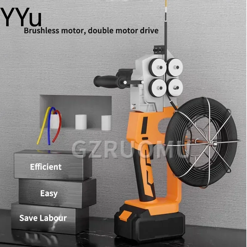 50M Electric Threading Machine Fully Automatic Thread Puller Electrician Cable Threader Lithium Battery Wall Stringing Wire Tool