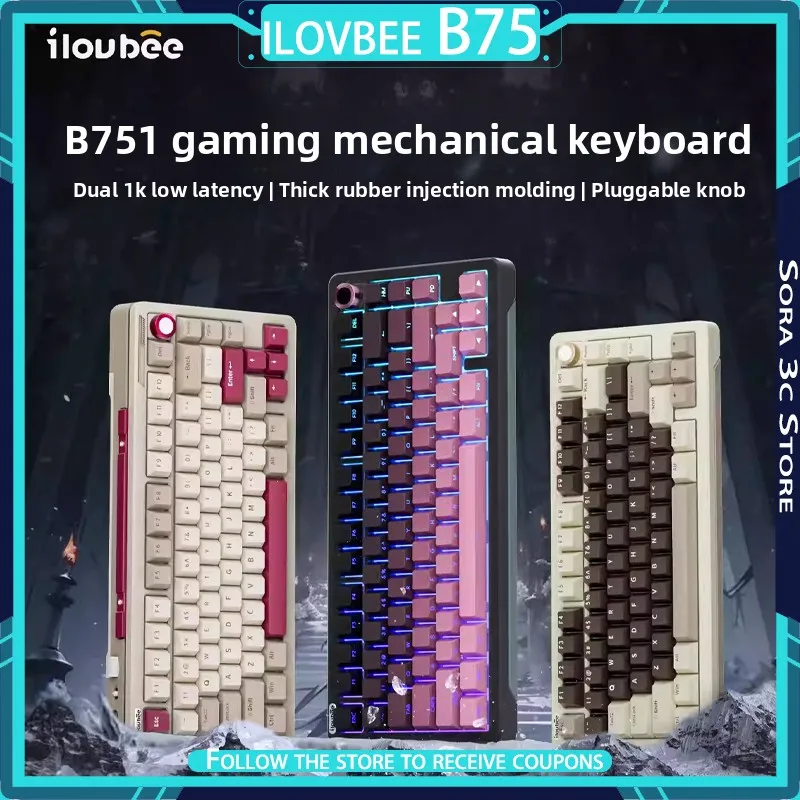 

Ilovbee B75 Механическая клавиатура Беспроводная трехрежимная многофункциональная ручка с возможностью горячей замены RGB Индивидуальная игровая клавиатура с низкой задержкой