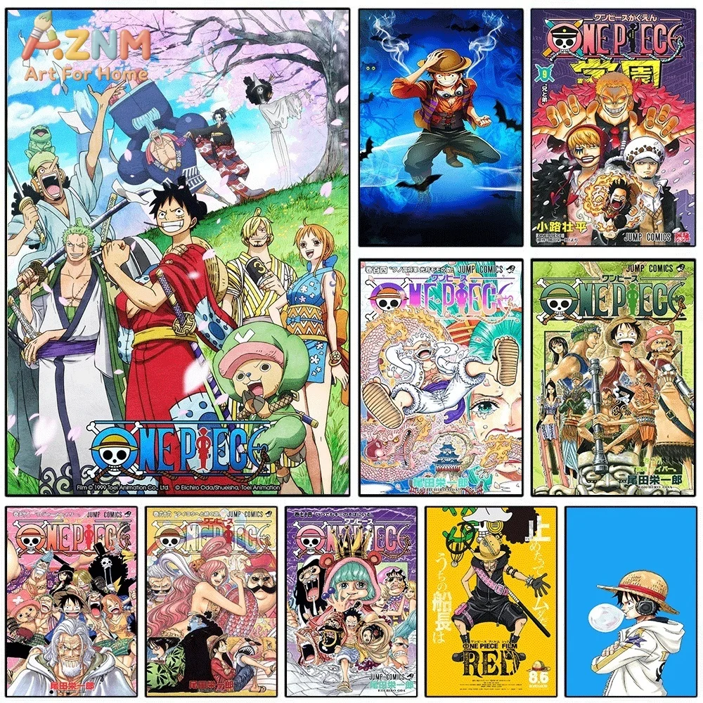 AZNM - Lienzo Decorativo con Diseño de Anime y Manga de One Piece, Monkey D. Luffy y Ace, Arco de Wano, Impresión en Lienzo, Decoración para el Hogar, Póster