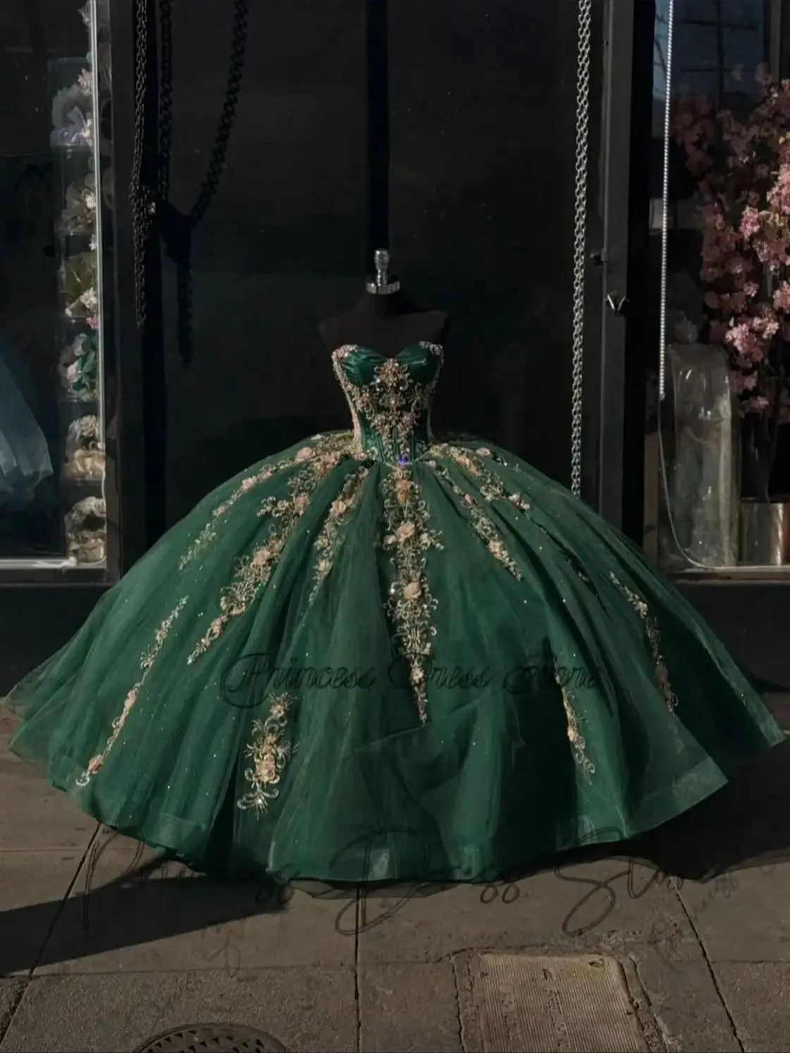 Customized 3D Flower Quinceanera Dress Ball Gown Gold Lace Applique Beaded Corset Sweet 16 Vestidos De XV 15 Anos