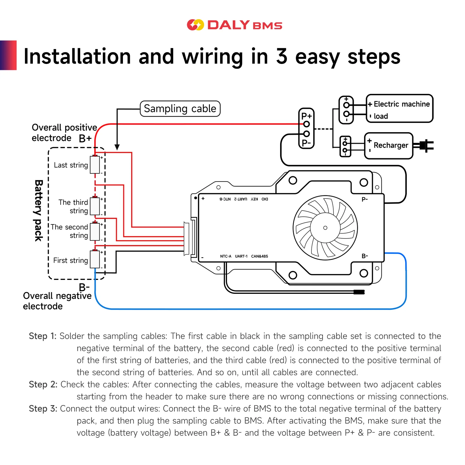 Daly Smart BMS Bluetooth UART RS485 CANBUS 4S 8S 16S 12V 24V 48V 60A 100A for APP 100mA balancer current