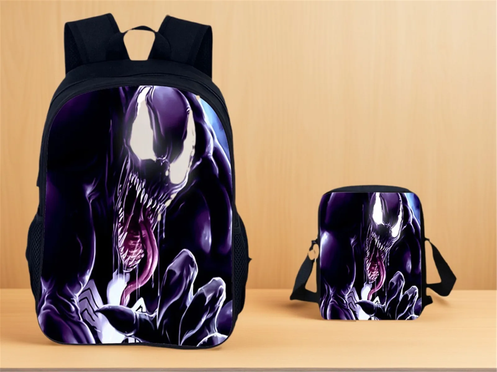 

Classic Venom Schoolbag+Canvas Shoulder Bag 2 Pcs Set,Kid Child Casual Daypack-2 in 1 Marvel Backpack for Boy Girl