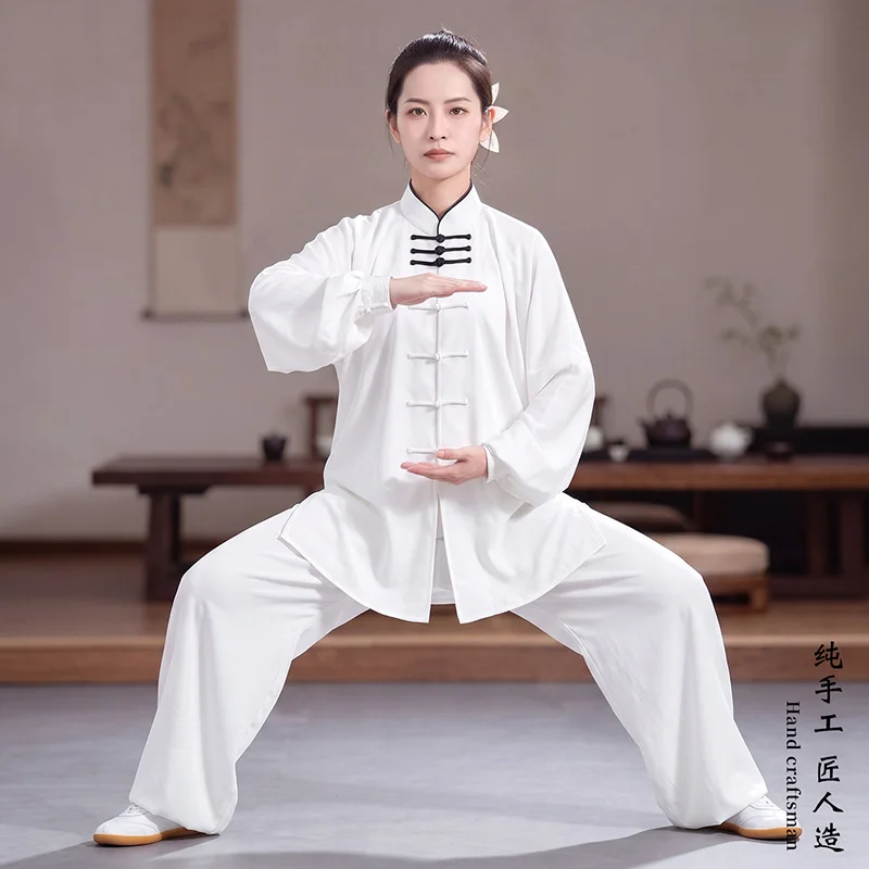 Tai Chi Performance Suit Spring Autumn New Flowing Ba Duan Jin Practice Morning Qi Gong Competition Stretch Cotton Frog Button