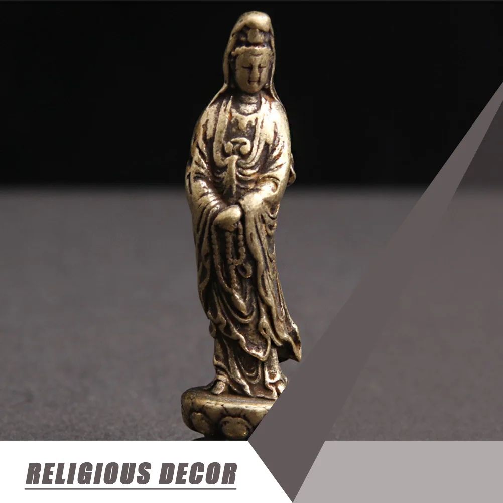

Brass Buddha Figurine Decor Religious Desktop Adornment Vintage Statue Craft Small Size Flat Bottom Design High Quality