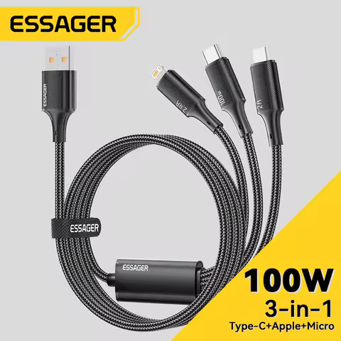 Essager 100W Cable USB A to Type C to Lighting PD Fast Charger Data 3 in 1 Quick Charging Cord For Macbook iPhone Samsung Xiaomi