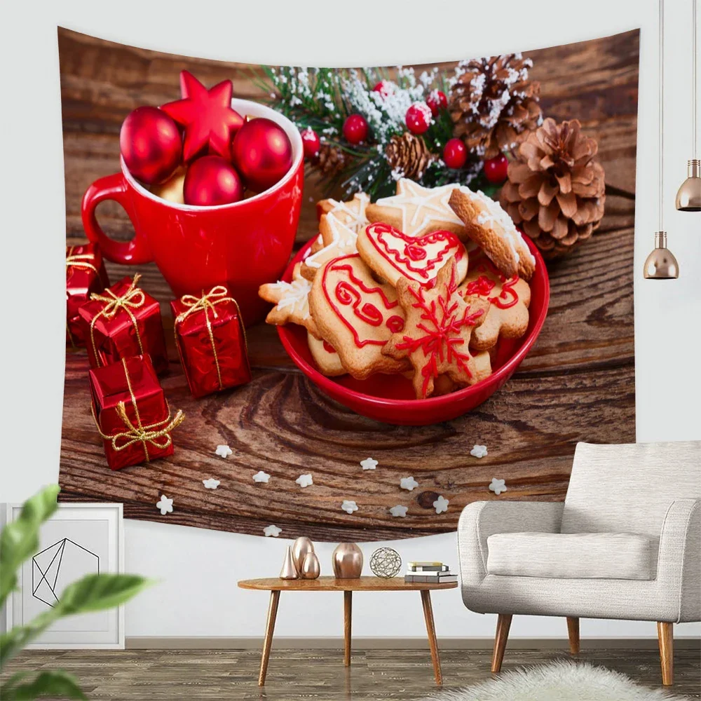 Christmas Home Decor Aesthetic Red Print Tapestry Bedroom Living Room Backdrop Decorative Tapestry Festive Decoration Tapiz